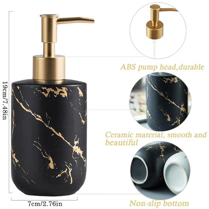 Soap Dispenser Black and Gold,300ml/10 Oz Luxurious Hand Soap Bottle with Plastic Pump Gold,Ceramic Liquid Soap Dispenser for Bathroom, Kitchen, Dish Soap,Lotion,Liquid Soap - color: Black