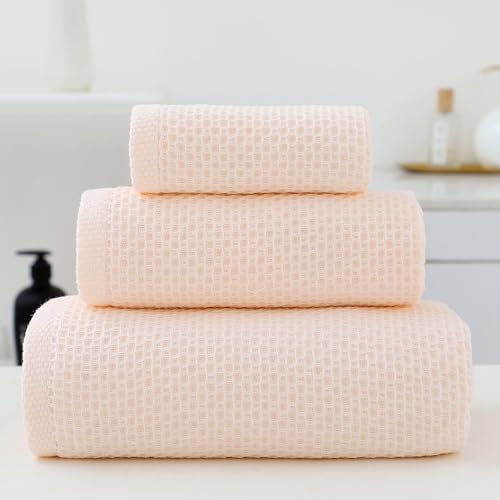 SK Studio 6 Piece Pink Bath Towels Set Cotton Waffle Bathroom Towels | 2 Bath Towels, 2 Hand Towels, 2 Washcloths Quick Dry for College Dorm, Spa - color: Pink 1