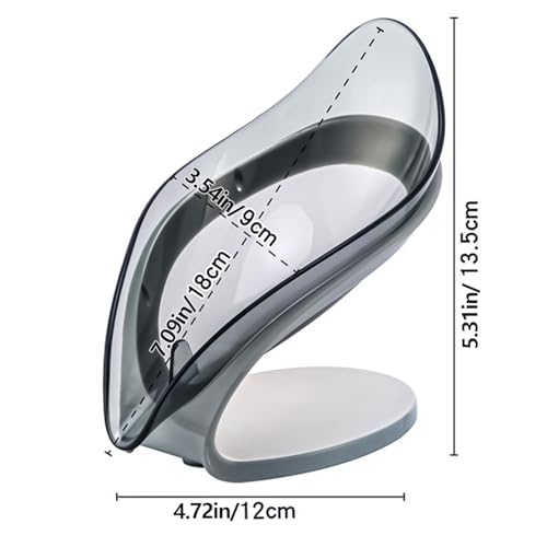 Leaf-Shaped Soap Dish – Premium Soap Bar Holder with Self-Drainage System – Bar Soap Holder for Shower, Bathroom Sink, Kitchen – Waterfall Soap Dish with Stand - color: Grey