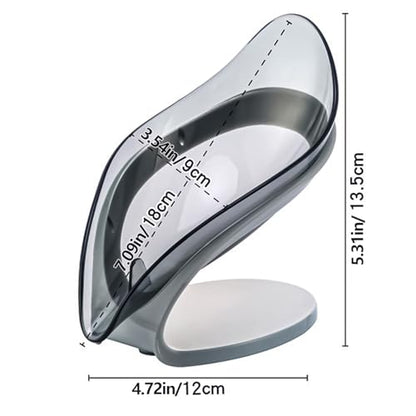 Leaf-Shaped Soap Dish – Premium Soap Bar Holder with Self-Drainage System – Bar Soap Holder for Shower, Bathroom Sink, Kitchen – Waterfall Soap Dish with Stand - color: Grey