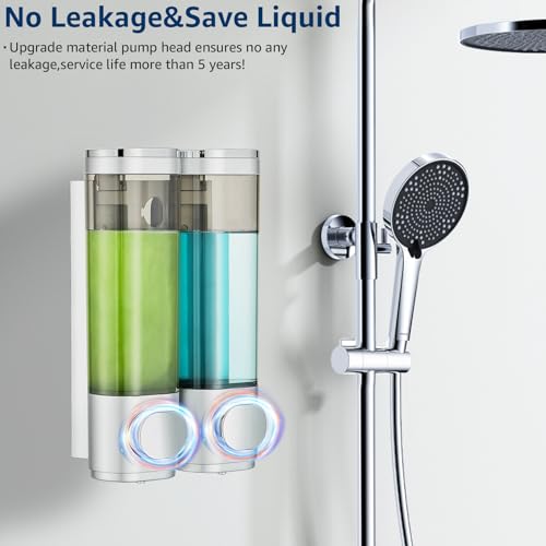 Pollock Shampoo and Conditioner Dispenser 2 Chamber No Drill | Shower Soap Pump Dispenser Wall Mounted,Body Wash Dispenser,Shower Gel Shampoo Holder for Bathroom Accessories, (Silver 2) - color: Silver 2