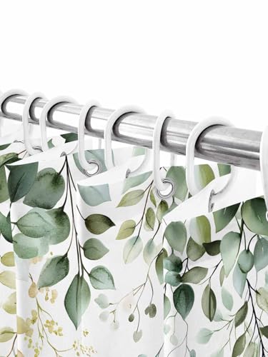 Waterproof Fabric Shower Curtain Green Eucalyptus Spring Botanical Leaves Shower Curtains for Bathroom, Quick-Drying, Machine Washable 72x72 Inch