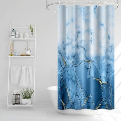Light Blue Marble Stall Waterproof Shower Curtain 48x72 inches | RV Small Shower Curtain Set for Bathroom, Abstract Modern, Machine Washable, Easy to Install with Hooks, Ombre Light Blue - color: Light Blue, size: 48"W x 72"L (Pack of 1)