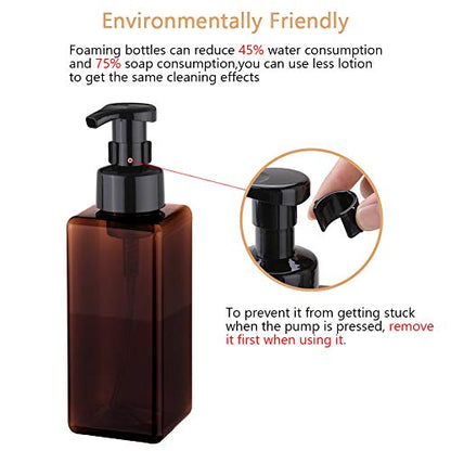 Foaming Soap Dispenser, 22oz Plastic Refillable Pump Bottle, 2 Pack, Amber | Hand Dispenser for Liquid Soap, Shampoo & Body Wash – Saves Soap with Rich Foam, Reusable, Easy to Refill, BPA-Free - color: Amber, size: 22 oz (2 Pack)