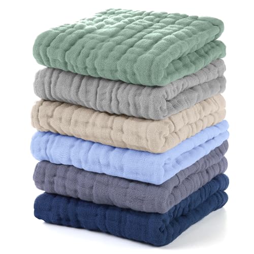 Unnivoll Muslin Burp Cloths Baby 12''X12'', Baby Washcloths 6 Pack, 100% Cotton Baby Wash Cloths Absorbent and Soft for Newborn Infants Kids Boys Girls - Multicolor - color: Multicolor