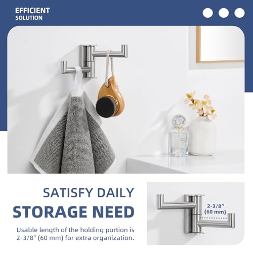 Angle Simple Swivel Towel Hook 2 Arms, Robe Coat Wall Hook, Brushed Nickel | Solid SUS304 Stainless Steel, Fold Flush to the Wall, Space Saving Bathroom Kitchen Hand Wash Towel Holder, Screws Mounted - color: Brushed Nickel, size: 1 Pack