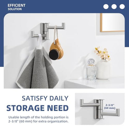 Angle Simple Swivel Towel Hook 2 Arms, Robe Coat Wall Hook, Brushed Nickel | Solid SUS304 Stainless Steel, Fold Flush to the Wall, Space Saving Bathroom Kitchen Hand Wash Towel Holder, Screws Mounted - color: Brushed Nickel, size: 1 Pack