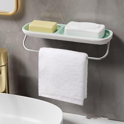 Soap Holder Dish Shower, Bar Soap Holder with Drainage, Self Draining Soap Holder, Wall Mounted Soap Box Tray Container for Bathroom, Bathtub Kitchen Sink (1PC Green-with Towel Rack) - color: 1pc Green-with Towel Rack
