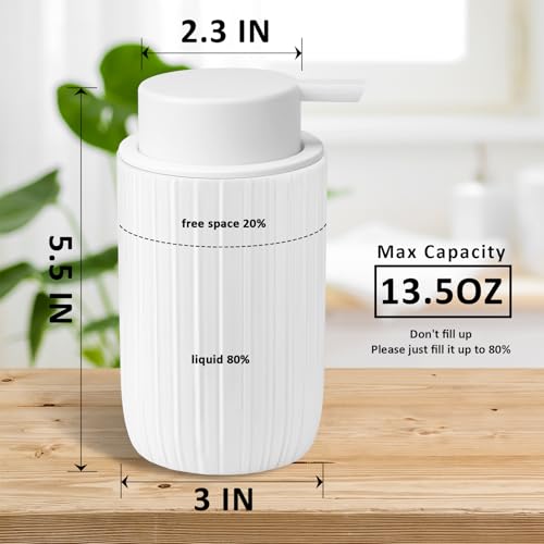 Soap Liquid Dispenser Ceramic with Easy-to-Press Pump Hand Liquid Dispenser for Shampoo Bathroom Countertop 13.5 oz - color: Liquid-stripes White