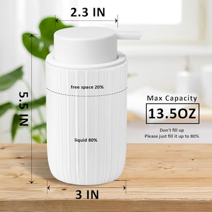 Soap Liquid Dispenser Ceramic with Easy-to-Press Pump Hand Liquid Dispenser for Shampoo Bathroom Countertop 13.5 oz - color: Liquid-stripes White