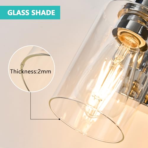 2-Light Bathroom Light Fixtures Modern Chrome Vanity Lights | Easy to Install Clear Glass Shades, Wall Mount Up or Down, E26 Socket, Hardwired, 125V - color: Chrome, size: 2 Lights