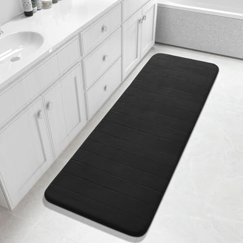 Yimobra Bathroom Runner 60"x24", Non Slip Memory Foam Bath Mat, Super Soft Water Absorbent Hallway Carpet, Machine Washable Rug for Vanity Tub Shower, Black - color: Black, size: 60" X 24"