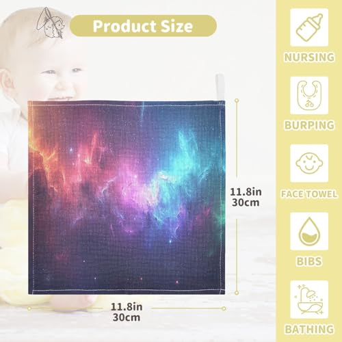 YETTASBIN Galaxy Muslin Baby Hand Washcloths, Soft Cotton Bath Face Towel, 4 Layers Extra Absorbent Feeding Burp Cloth for Newborn Infant, 5 Pack - size: 12 Inch x 5 Pack
