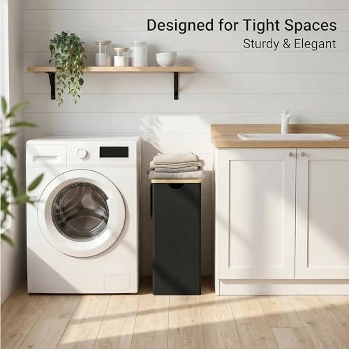 efluky Slim Laundry Basket with Lid, Narrow Laundry Hamper with Removable Bag, Skinny Dirty Clothes Basket with Bamboo Handles for Bathroom, Bedroom & Laundry Room, 65L Black - color: Black, size: 65L