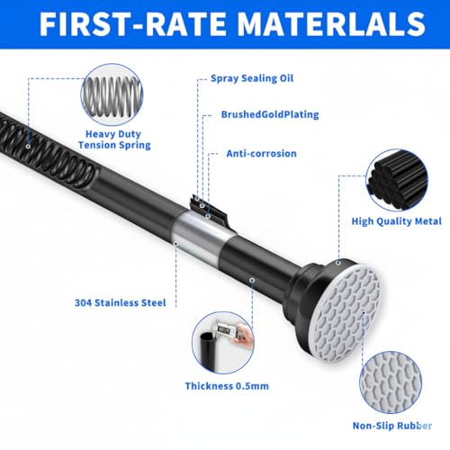 Black Shower Curtain Rod 39-70 Inch Integration Tension Curtain Rod, Load 44LBS No Splice 304 Stainless Steel Adjustable Spring Heavy Duty Tension Rods for Bathroom Windows No Drill Non Slip - color: Black, size: 39-70 Inch