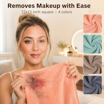 Nugilla Makeup Remover Cloth 12 x 12 Inch, Reusable Makeup Remover Towels for Washing Face, 8 Pack Washable Microfiber Face Cloth Fast Drying Washcloth, Grey - color: Grey