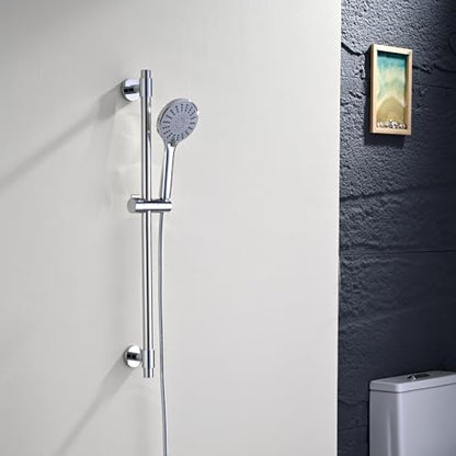 Adjustable 30-Inch Shower Slide Bar with 5-Function Handheld Shower Head, Stainless Steel Wall Mount Shower Slide Bar Set with Extra Hose (Chrome) - color: Chrome