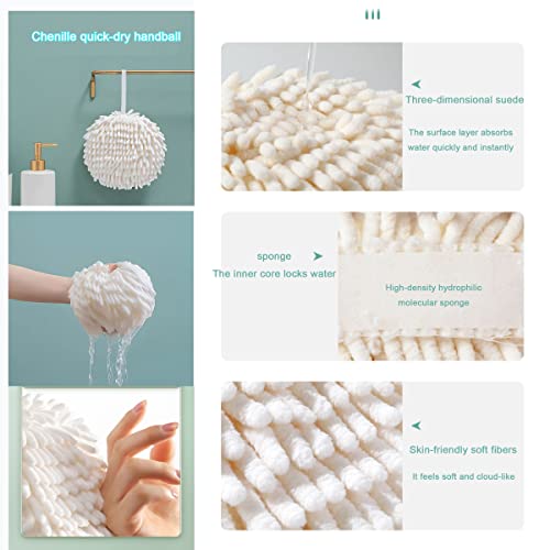 Chenille Hand Towel, Cute Flat Ball Shape, Thickened Sponge Instant Absorbent Quick-Drying Towel, Kitchen Bathroom Hanging Convenient Quick-Drying (White Gray) - color: White Gray