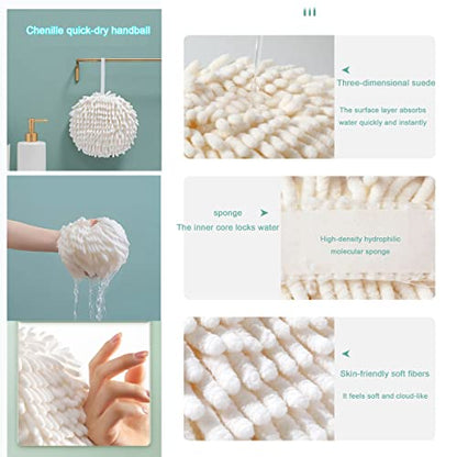 Chenille Hand Towel, Cute Flat Ball Shape, Thickened Sponge Instant Absorbent Quick-Drying Towel, Kitchen Bathroom Hanging Convenient Quick-Drying (White Gray) - color: White Gray
