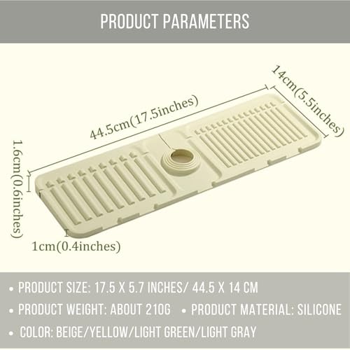 Silicone Sink Splash Guard, Non-Slip Faucet Mat for Kitchen and Bathroom, Quick Drainage, 17.5" x 5.7" / 44.5 x 14.5 cm, Ideal for Drying Countertops - Gray, Set of 1 - color: Gray