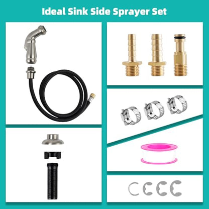 Universal Kitchen Faucet Sprayer Attachment/Hose/Holder Set, Brushed Nickel | NSF/ANSI/CAN 372 Certified, With 3 Adapters Compatible with Moen/Delta Faucet Sprayer Replacement, Kitchen Sink Side Head - color: Brushed Nickel, style: Sprayer Head/Hose/Holde