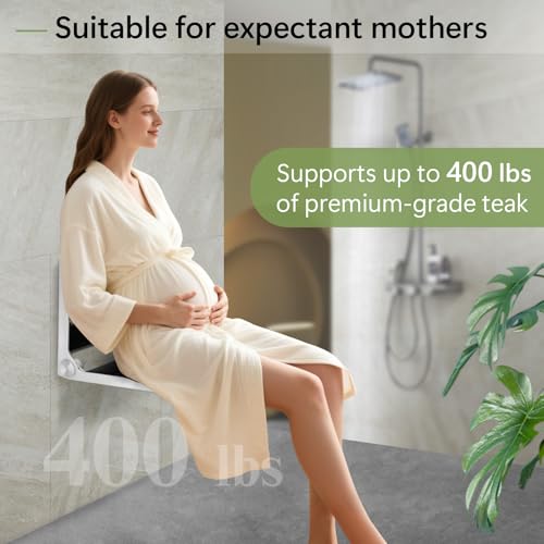 Wall Mounted Shower Seat - 16IN Teak Fold Down Shower Seat for Elderly, Disabled & Pregnant Women - Sturdy Shower Benches for Inside Shower with 400LB Capacity- 2026 Premium Black Shower Bench - color: Black