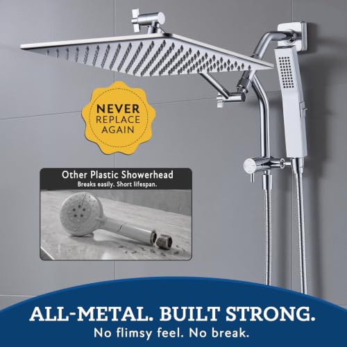 G-Promise 12 Inch All Metal Rain Shower Head with Handheld Spray (Chrome) | Full Body Coverage, Pause Mode Diverter, Power Wash Mode Handheld, Suits Every Height, Easy to Install, Modern Bath Upgrade - color: Chrome, size: 12 Inches