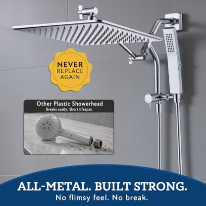 G-Promise 12 Inch All Metal Rain Shower Head with Handheld Spray (Chrome) | Full Body Coverage, Pause Mode Diverter, Power Wash Mode Handheld, Suits Every Height, Easy to Install, Modern Bath Upgrade - color: Chrome, size: 12 Inches