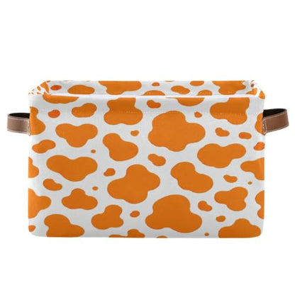 Orange Cow Print Storage Baskets 1 Pack | Collapsible Open Home Storage Bin with Handle for Home Bedroom Cloth