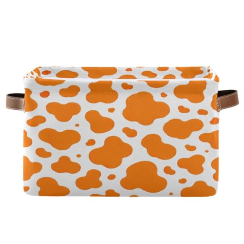 Orange Cow Print Storage Baskets 1 Pack | Collapsible Open Home Storage Bin with Handle for Home Bedroom Cloth