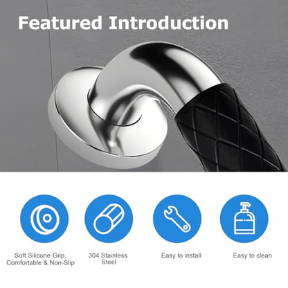 12 Inch Grab Bars for Bathtubs and Showers, Wall Mounted, Stainless Steel Bathroom Safety Grab Bar with Black Grip for Elderly, Handicap, Waterproof & Slip-Proof - color: black-12”-1pack