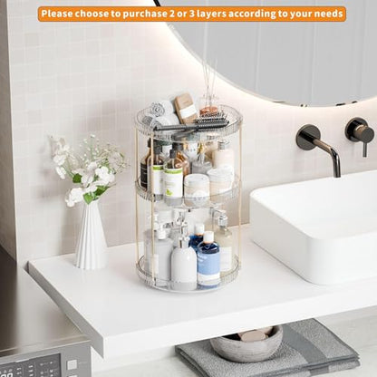 Acrylic 360 Rotating Makeup Organizer and Perfume Organizer,2 Tier Make Up Holder and Acrylic Skincare Organizers for Countertop,Vanity,Bathroom,Clear Spinning Beauty Organizer for Face Product - size: 2 Tier