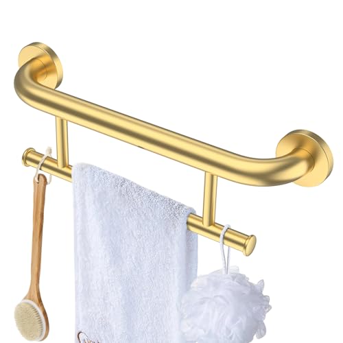 Brushed Gold Grab bar 17 inch - 1.25” Diameter, Zepolu 2-in-1 Bath Towel Bars for Bathroom, Stainless Steel Safety Assist Bar Balanced Support Handle, Wall Mounted Towel Grab Bars for Senior Handicap - color: towel holder - gold, size: 17 inch
