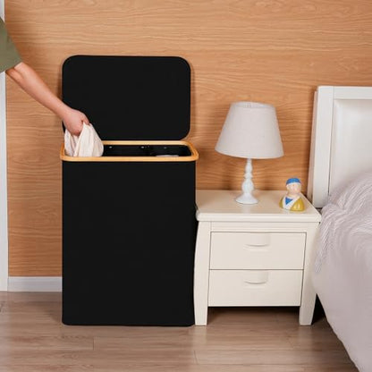 efluky Laundry Hamper with Lid, Trio Laundry Basket with 2 Removable Bags, 3 Section Laundry Bin with Bamboo Handles for Bathroom, Bedroom & Laundry Room, 160L (42.3 Gallon) Black - color: Black, size: 160L Trio