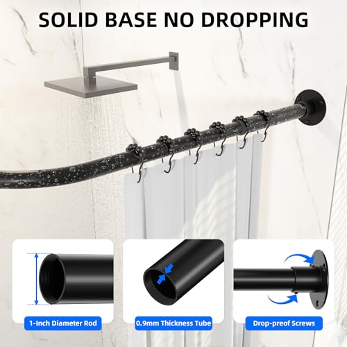 Neo Angle Shower Curtain Rod [21-36'']x43''x[21-36''] Black | Diamond Shaped Corner Shower Rod with Ceiling Support for Bathroom Bathtub, Rustproof Heavy Duty Steel, 12 Hooks