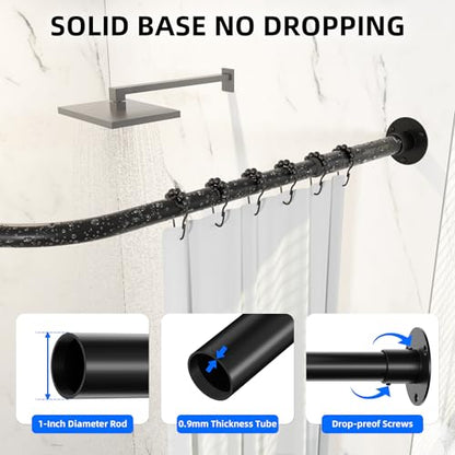 Neo Angle Shower Curtain Rod [21-36'']x43''x[21-36''] Black | Diamond Shaped Corner Shower Rod with Ceiling Support for Bathroom Bathtub, Rustproof Heavy Duty Steel, 12 Hooks