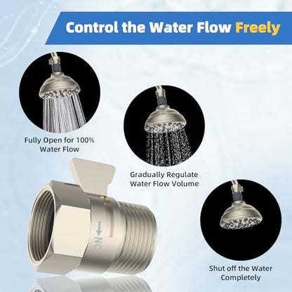 Hibbent All Metal 1 Pack Shower Head Flow Control Valve, G1/2 Brass Shut-off Valve with Metal Handle Lever, Shut OFF Water Flow Control Regulator for Handheld Shower, or Bidet Sprayer, Brushed Nickel - color: Brushed Nickel