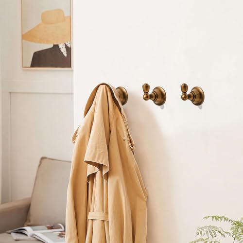 4 Pack 2-3/4inch Antique Brass Robe Hooks | Solid Zinc Alloy | Wall Mounted | Coat Hooks | Hooks Wall Mounted Robe Hooks | For organization in bathrooms entrances. - color: Antique Brass