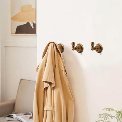 4 Pack 2-3/4inch Antique Brass Robe Hooks | Solid Zinc Alloy | Wall Mounted | Coat Hooks | Hooks Wall Mounted Robe Hooks | For organization in bathrooms entrances. - color: Antique Brass