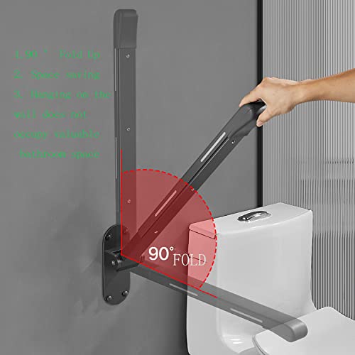 Flip Up Grab Bar,Bathroom Folding Grab Bar,Grey | Grab Bars,Stainless Steel Material,Night Glow Strips on Both Sides,Wall Mounted,Non Slip Waterproof Elderly Handicap Bars - color: Gray
