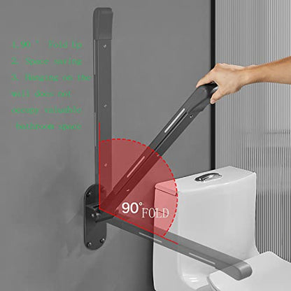Flip Up Grab Bar,Bathroom Folding Grab Bar,Grey | Grab Bars,Stainless Steel Material,Night Glow Strips on Both Sides,Wall Mounted,Non Slip Waterproof Elderly Handicap Bars - color: Gray