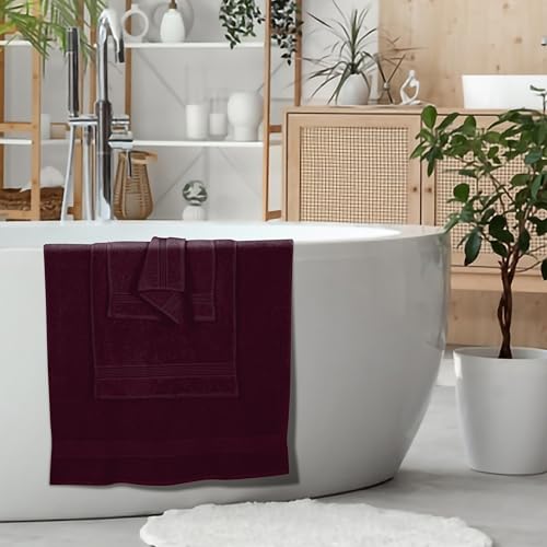 Ultra Soft 6 Pack Cotton Towel Set, Contains 2 Bath Towels 28x55 inch, 2 Hand Towels 16x24 inch & 2 Wash Coths 12x12 inch, Ideal for Everyday use, Compact & Lightweight - Burgundy Red - color: Burgundy