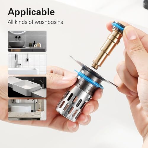 (All Metal) Bathroom Sink Stopper, Pop Up Drain Strainer for Bathroom Sink, Sink Plug Hair Catcher, Silent Popper Core w/Removable Filter Basket,Fit 1.05~2.0''Basin (Chrome, 1 Pack) - color: Chrome, size: 1 Pack