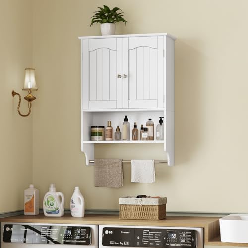 Medicine Cabinet with Adjustable Shelves and Towel Rack, Wall Mounted Bathroom Cabinet Over the Toilet Storage for Bathroom, Living Room, White - color: Unggx005w