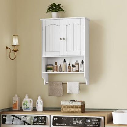 Medicine Cabinet with Adjustable Shelves and Towel Rack, Wall Mounted Bathroom Cabinet Over the Toilet Storage for Bathroom, Living Room, White - color: Unggx005w
