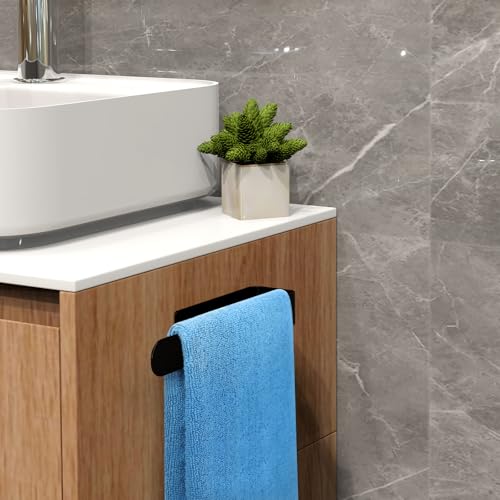 Hand Towel Holder for Bathroom Wall 8 inch, Self Adhesive Bothroom Hand Towel Bar Attached on Wall, Black