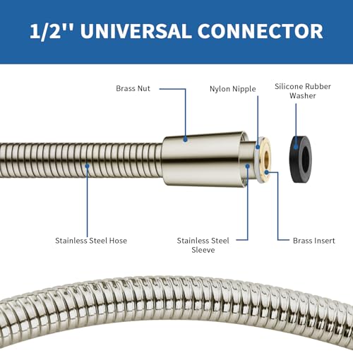 GRICH Shower Hose Extra Long: 71 Inch Metal Cord High-Density Anti-Leak Stainless Steel Shower Head Hose Replacement, Ultra-Flexible & Durable Bathroom Pipe with Brass Insert & Nut, Brushed Nickel - color: Brushed Nickel