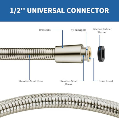 GRICH Shower Hose Extra Long: 71 Inch Metal Cord High-Density Anti-Leak Stainless Steel Shower Head Hose Replacement, Ultra-Flexible & Durable Bathroom Pipe with Brass Insert & Nut, Brushed Nickel - color: Brushed Nickel