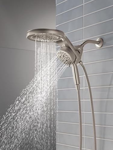 Delta 6-Setting HydroRain Premium 2-in-1 Dual Shower Head with ProClean Spray, Brushed Nickel High Pressure Shower Head with Handheld Spray, 1.75 GPM Flow Rate, LumicoatStainless 56000-SS-PR25 - color: Lumicoat Stainless