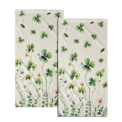 Giwawa St Patrick's Day Hand Towels Set of 2 Shamrock Floral Dish Towels Soft Absorbent Quick Dry Bath Towels for Kitchen Guest Gym Hotel Decor - color: Clover Floral